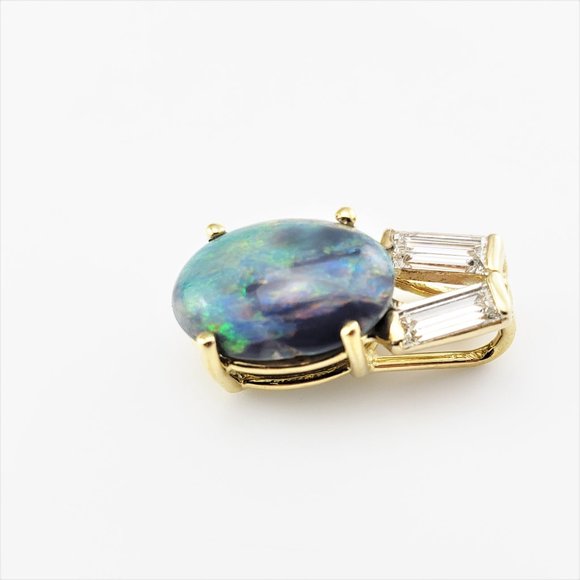 Vintage 14 Karat Black Opal and Diamond Pendant #8455 - Picture 2 of 8